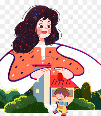 母亲节妈妈遮风挡雨保护孩子