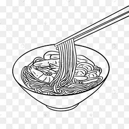 黑白线描吃面条
