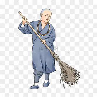 佛教僧人禅意扫地僧