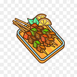 卡通美味bbq烤串烤肉矢量插画