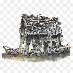 水墨废土风废墟房子