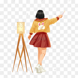 春夏ins绘画女孩背影