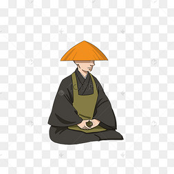 戴帽子打坐的僧侣