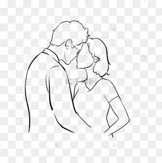 520情人节情侣拥抱线描
