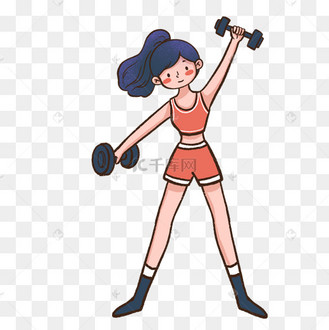举哑铃的夸张运动女孩