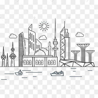 线描城市高楼建筑物