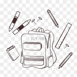 线描书包铅笔文具