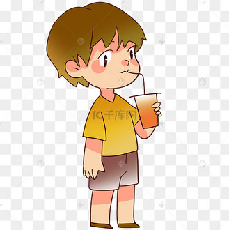 海边喝果汁的男孩