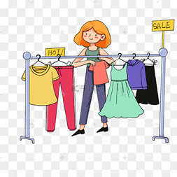 跳蚤市场摆摊卖衣服的女孩