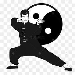 打太极拳黑白人物