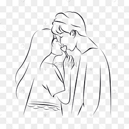 线描接吻浪漫情侣