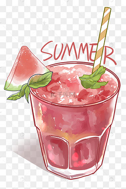 夏天手绘卡通西瓜果汁冷饮清新
