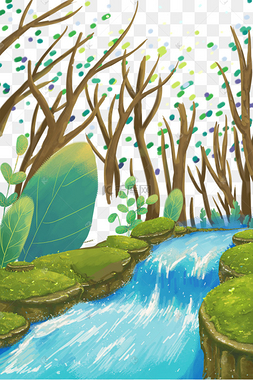小溪森林景色下载 png下载psd一河两岸下载 png下载psd草原弯曲河流