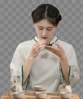 泡茶喝茶美女