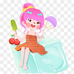 夏天夏日美食冰块女孩吃冰糕