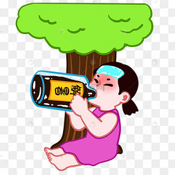 中暑喝解暑饮料女孩表情包