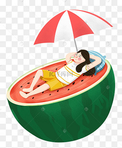 夏天水果西瓜女孩遮阳伞