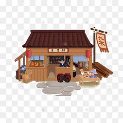 杂货铺古风水墨樱花场景建筑中国风汉服仙侠古装武侠男子古代人物运动