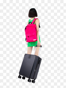 女孩拉行李箱背影