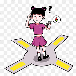 手持指南针迷路的小女孩