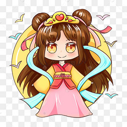 卡通q版七夕情人节古风织女