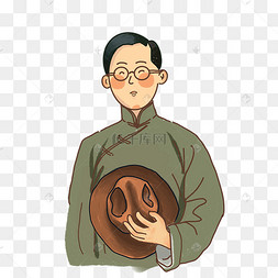 q萌民国历史人物拿帽子男性