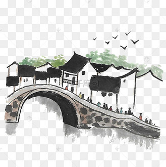 水墨江南古镇石桥建筑