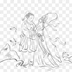 线描七夕牛郎织女