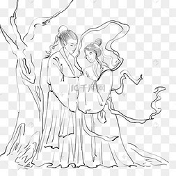 线描七夕牛郎织女