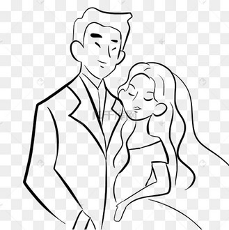 七夕结婚婚礼新郎新娘线描
