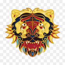 国风金线剪纸微立体虎头虎年纹样