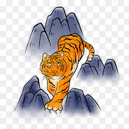 手绘虎年创意霸气老虎猛虎下山