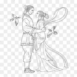 线描七夕牛郎织女
