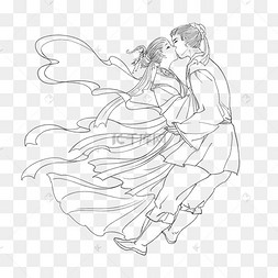 线描七夕牛郎织女
