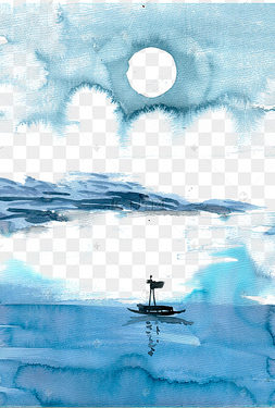 扁平风日落夕阳山河湖水下载 png下载psd湖边湖畔湖水自然风景下载