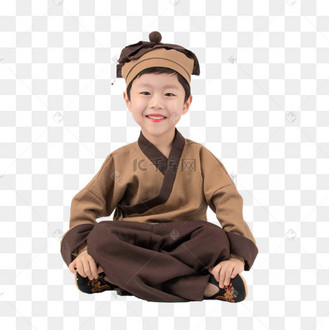 古装儿童白天小男孩室内盘腿坐