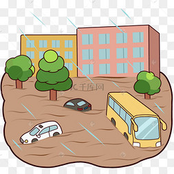 去上学的小女孩极端天气自然灾害溺水求救呼救遇难漫画可爱小动物学生