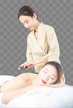 按摩美容技师美女背部放磁石
