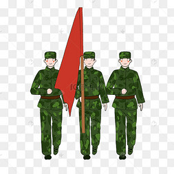 拿红旗开学新生军训军事训练