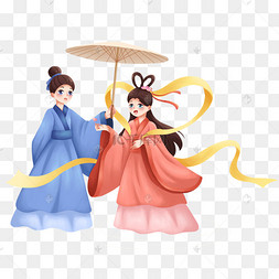 雨水二十四节气古风女孩撑伞古风水墨寒江孤影撑船渔夫人物下雨打伞小
