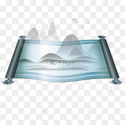 png下载psd手绘卡通绿色扇子下载 png下载psd中国风山水画画轴下载