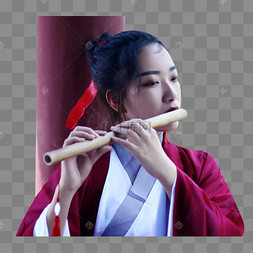 汉服美女凉亭内吹箫