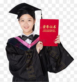 博士女学生室内开心的拿着证书