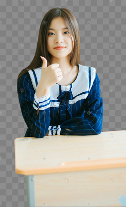 长发女学生点赞手势
