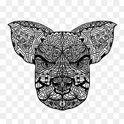 黑白线条抽象狗狗肖像禅绕画zentan