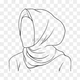 脸朝左大头巾穆斯林女性线条画