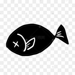 手绘黑色小鱼创意黑白单色涂鸦