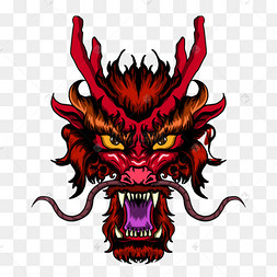 红色中国龙头纹身t恤图案