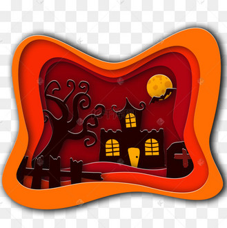 万圣节剪纸月亮蝙蝠树栅栏