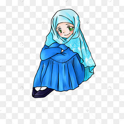 蓝色衣服的伊斯兰穆斯林动漫女性